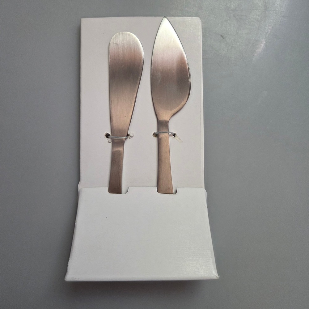 Threshold 2 Piece Stainless Steel Cheese Knife Set Spreader Brushed Silver‎ New